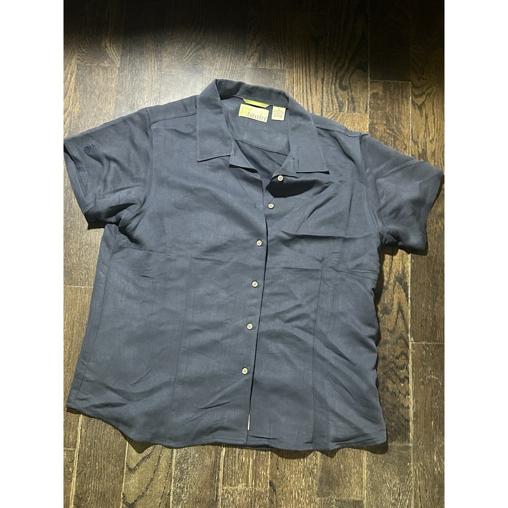Cubavera Shirt Womens XL Blue‎ Solid Button Front Collared Short Sleeve Top